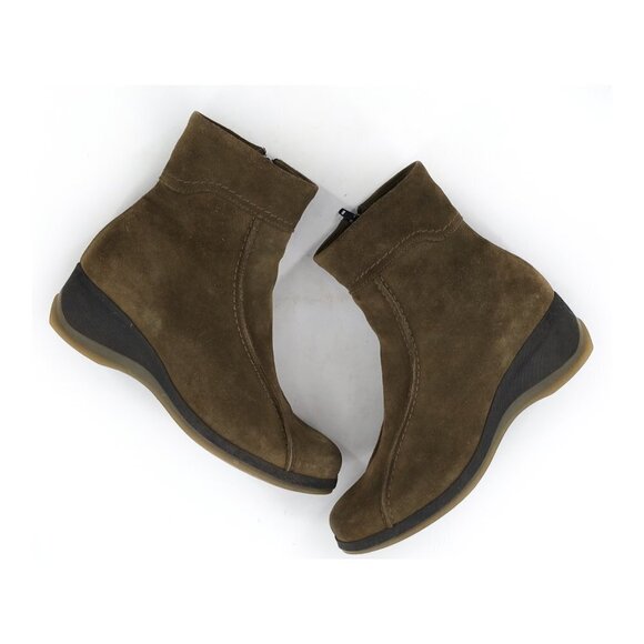 LA CANADIENNE Olive Green Suede Ankle Boot Low Wedge - Picture 8 of 11